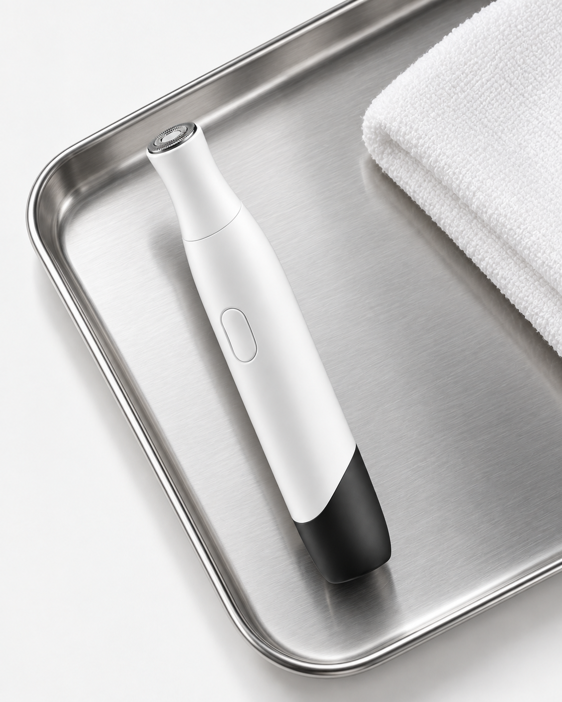 SILQ facial hair remover on a stainless steel tray